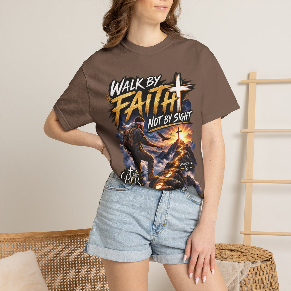 Walk by Faith Not by Sight Christian T-Shirt | 2 Corinthians 5:7 | Pray & Bloom