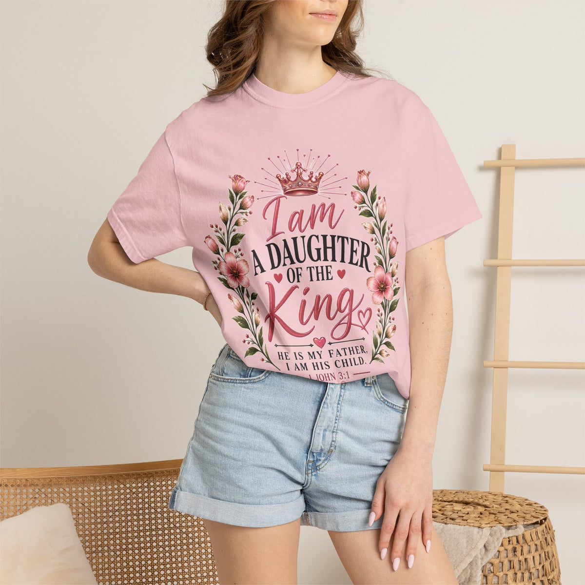 Daughter of The King Christian T-Shirt | 1 John 3:1 | Pray & Bloom