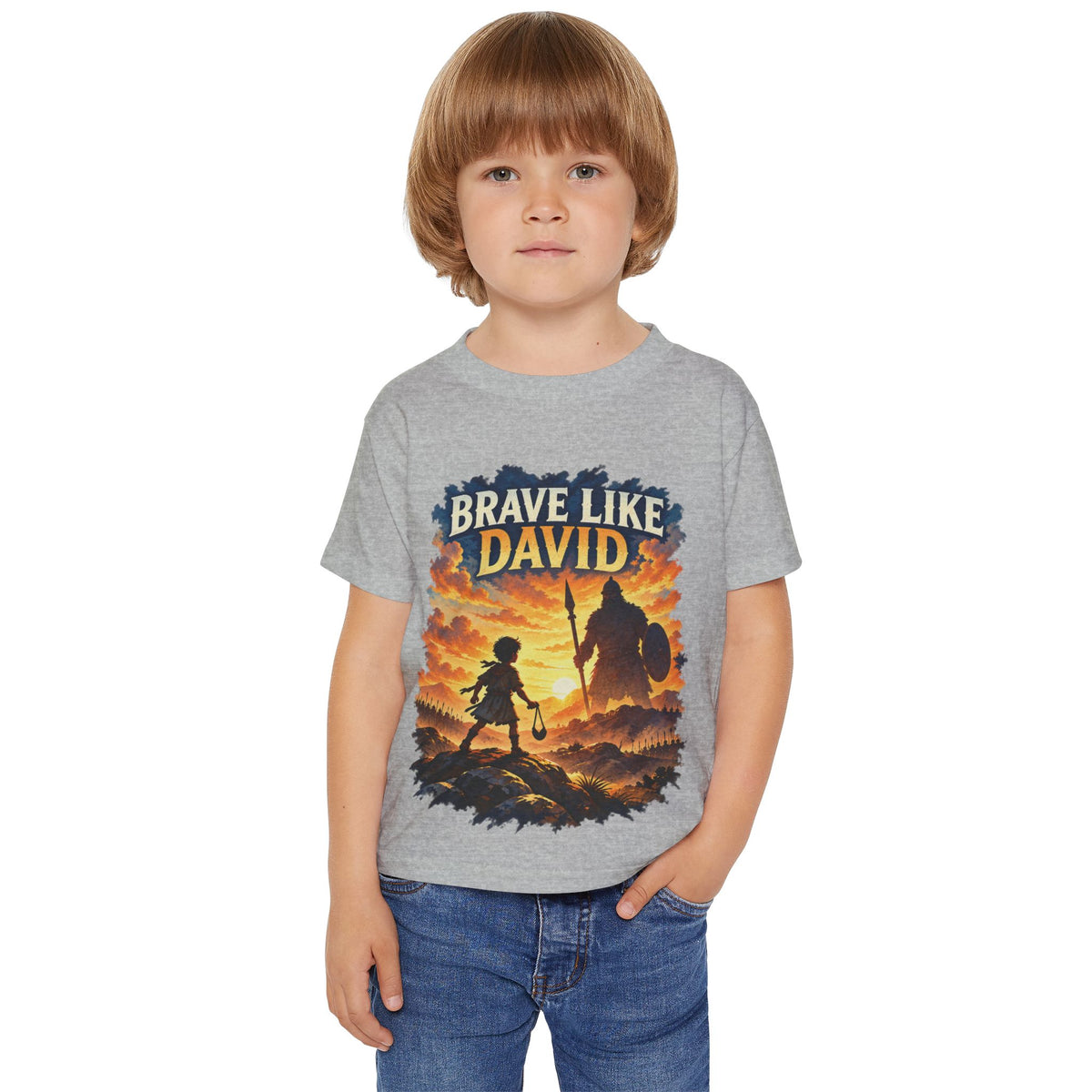 Brave Like David Kids Christian T-Shirt | David & Goliath Faith Tee | Pray & Bloom