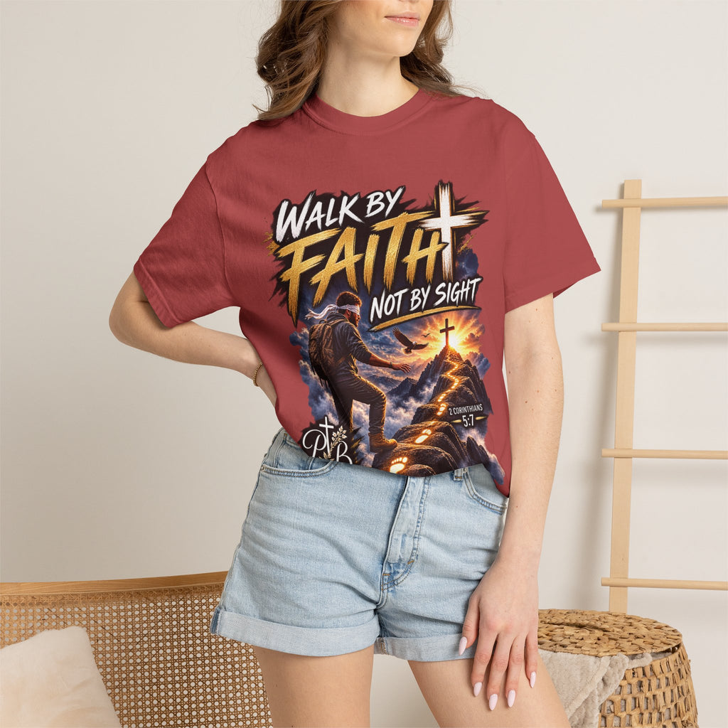 Walk by Faith Not by Sight Christian T-Shirt | 2 Corinthians 5:7 | Pray & Bloom