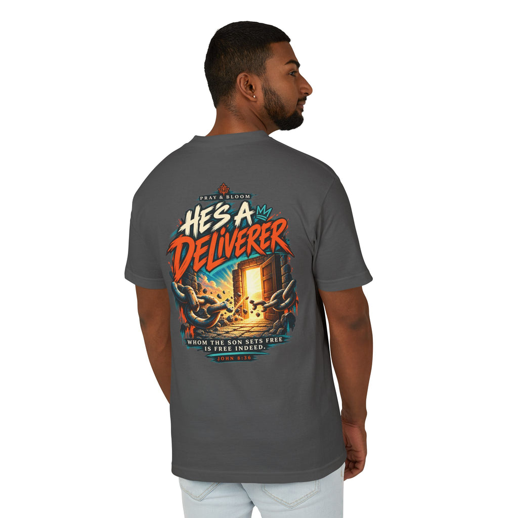 He’s a Deliverer Christian T-Shirt | John 8:36 Broken Chains Faith Tee | Pray & Bloom