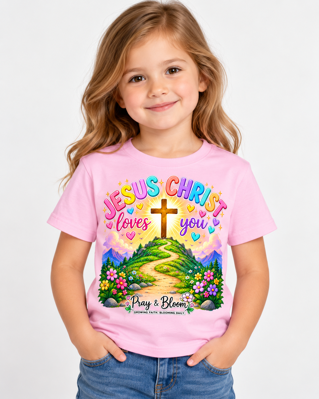 Jesus Christ Loves You Kids T-Shirt | Colorful Christian Toddler Tee | Pray & Bloom