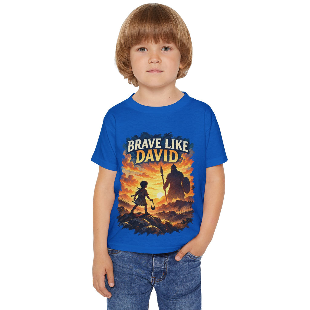 Brave Like David Kids Christian T-Shirt | David & Goliath Faith Tee | Pray & Bloom