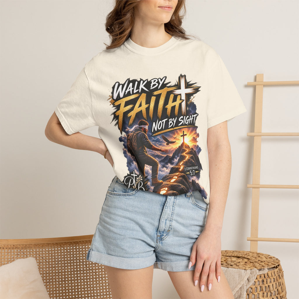 Walk by Faith Not by Sight Christian T-Shirt | 2 Corinthians 5:7 | Pray & Bloom