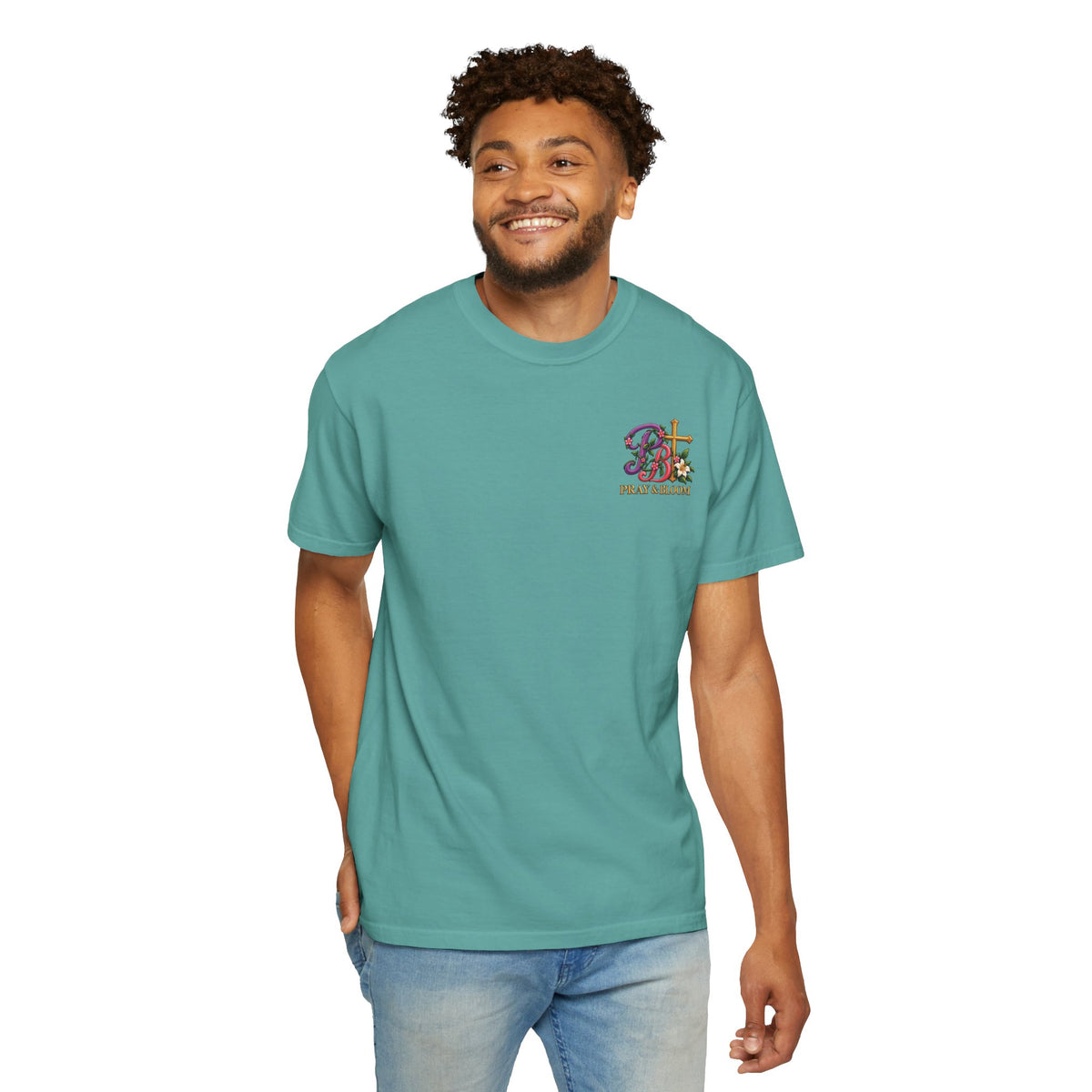 In His Hands Christian T-Shirt | Romans 8:28 Faith Tee | Every Thread Has a Purpose | Pray & Bloom