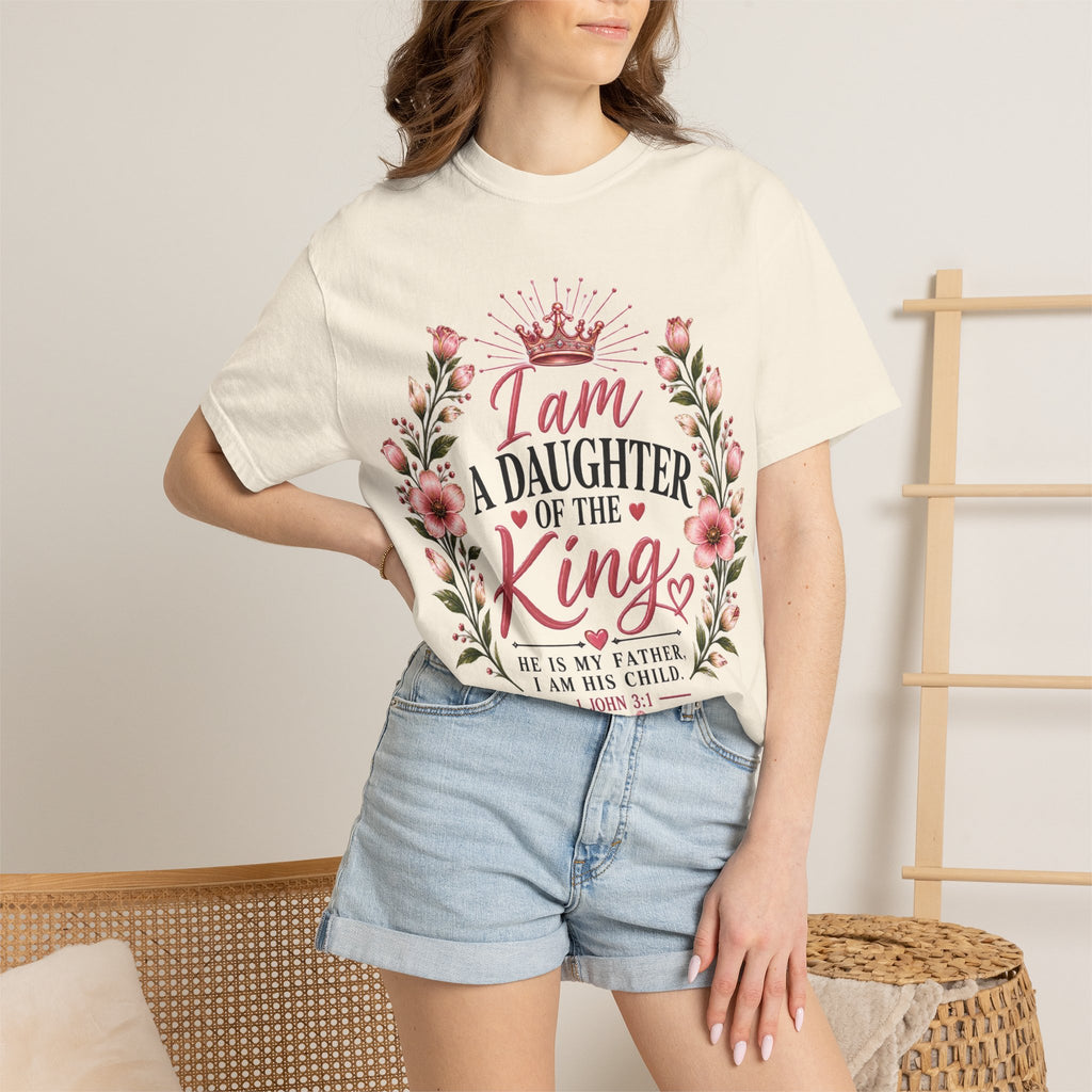 Daughter of The King Christian T-Shirt | 1 John 3:1 | Pray & Bloom