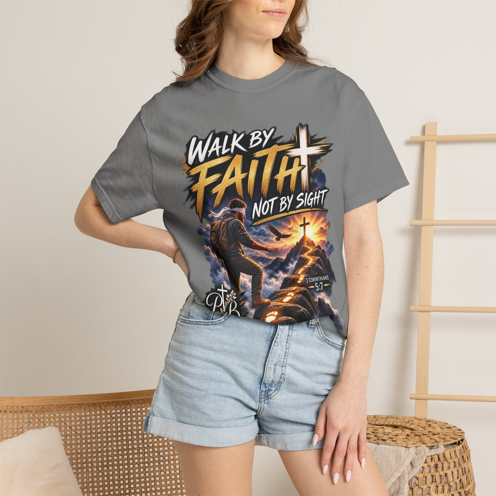Walk by Faith Not by Sight Christian T-Shirt | 2 Corinthians 5:7 | Pray & Bloom