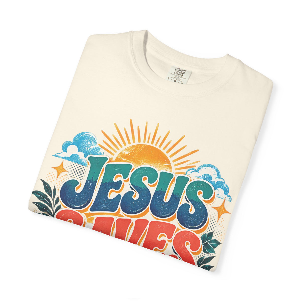 Jesus Saves Christian T-Shirt | Colorful Retro Faith Tee | Pray & Bloom