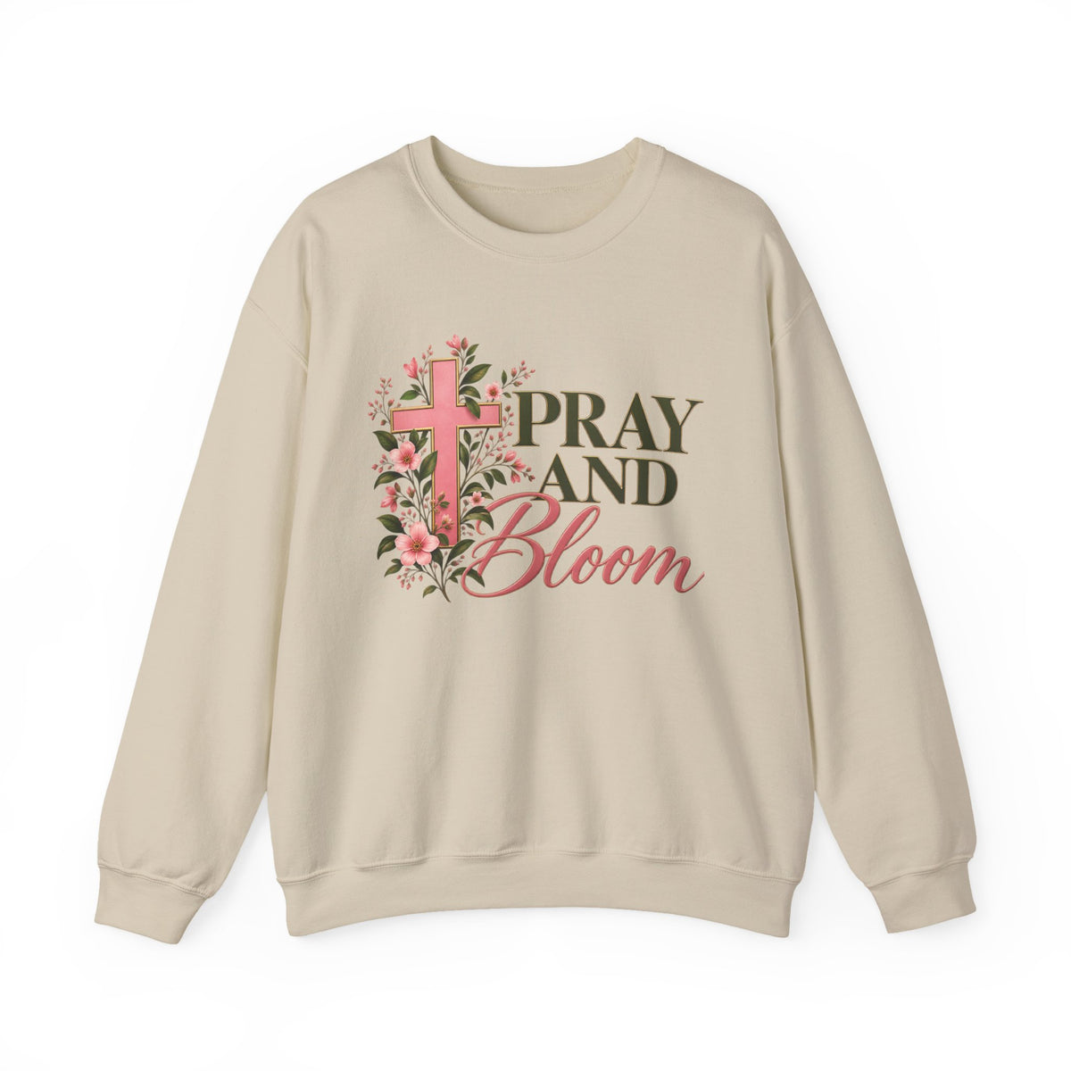 Pray & Bloom Christian Sweatshirt | Floral Cross Faith Crewneck | Growing Faith, Blooming Purpose