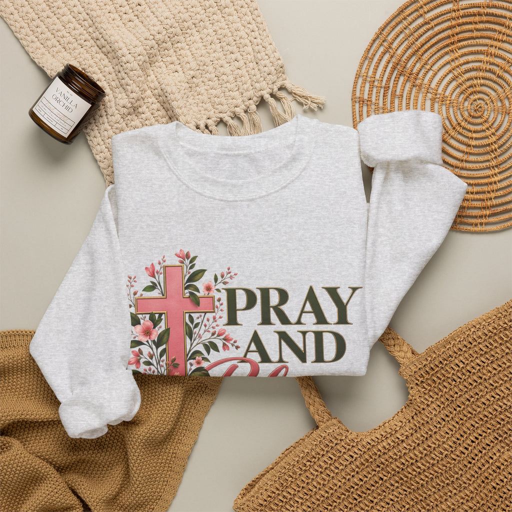 Pray & Bloom Christian Sweatshirt | Floral Cross Faith Crewneck | Growing Faith, Blooming Purpose