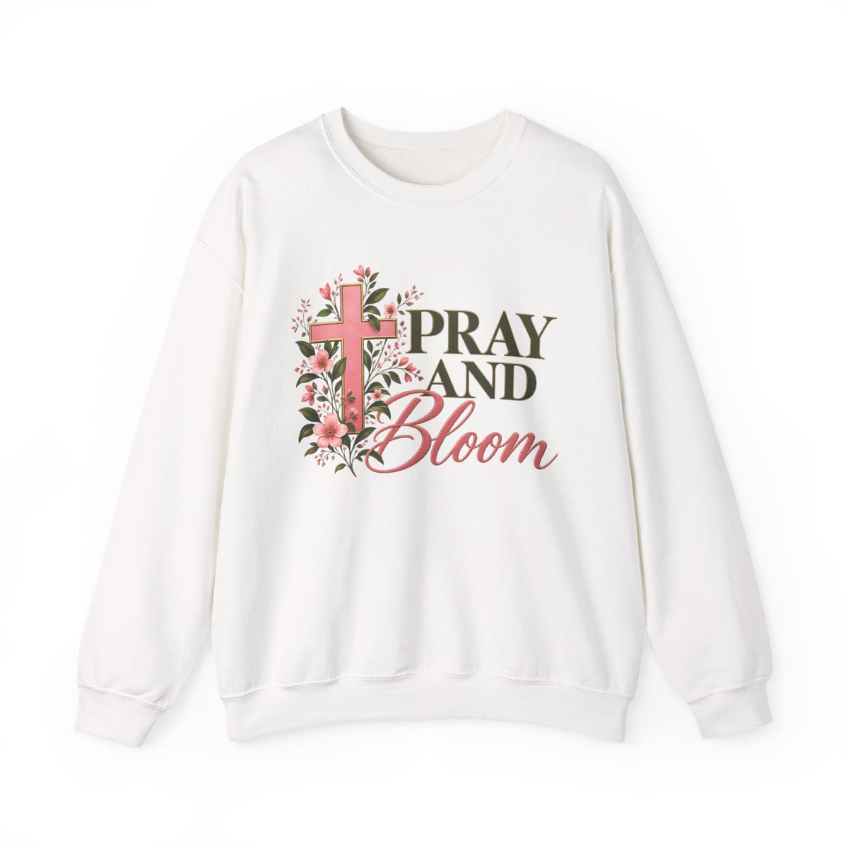 Pray & Bloom Christian Sweatshirt | Floral Cross Faith Crewneck | Growing Faith, Blooming Purpose