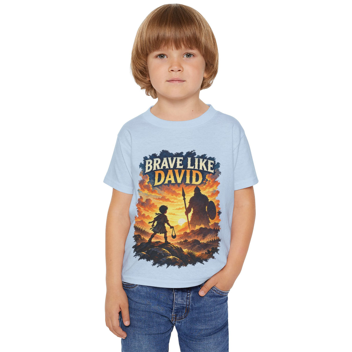 Brave Like David Kids Christian T-Shirt | David & Goliath Faith Tee | Pray & Bloom