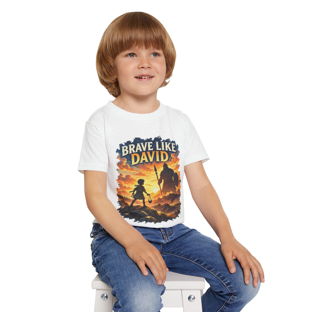 Brave Like David Kids Christian T-Shirt | David & Goliath Faith Tee | Pray & Bloom