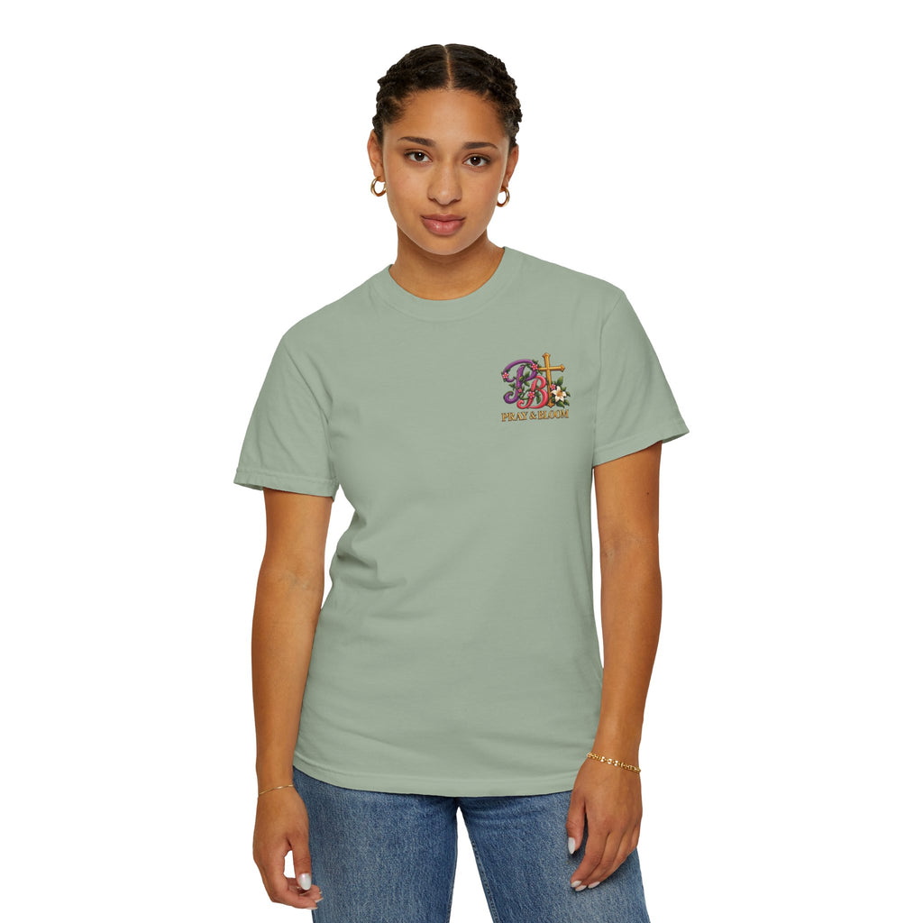In His Hands Christian T-Shirt | Romans 8:28 Faith Tee | Every Thread Has a Purpose | Pray & Bloom