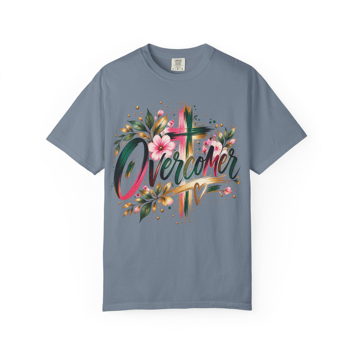 Overcomer Christian T-Shirt | Faith-Based Floral Cross Tee | Pray & Bloom