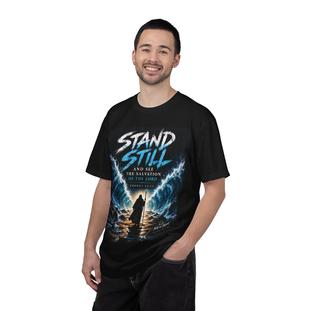 Stand Still Christian T-Shirt | Exodus 14:13 | Same God Then Same God Now | Pray & Bloom