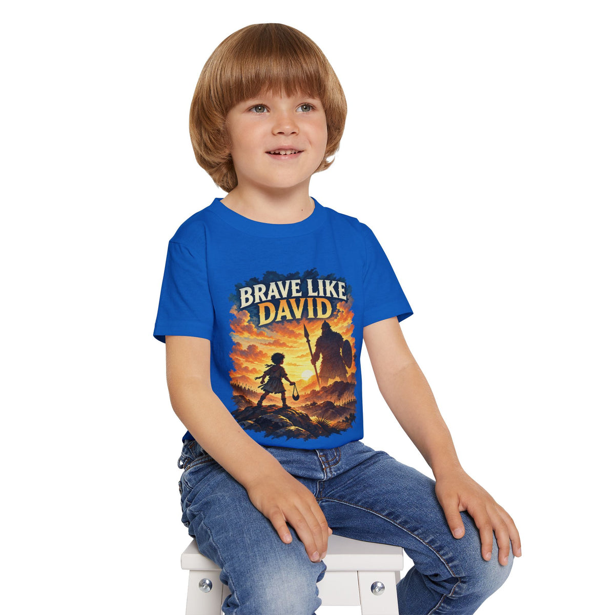 Brave Like David Kids Christian T-Shirt | David & Goliath Faith Tee | Pray & Bloom