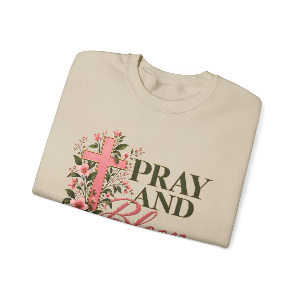 Pray & Bloom Christian Sweatshirt | Floral Cross Faith Crewneck | Growing Faith, Blooming Purpose