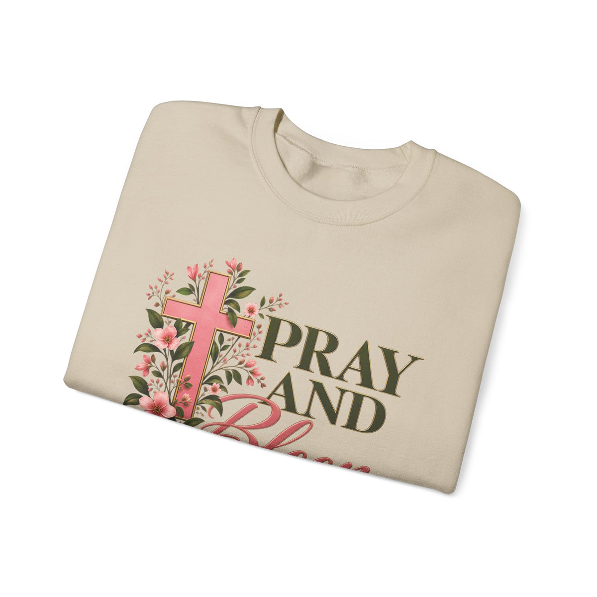 Pray & Bloom Christian Sweatshirt | Floral Cross Faith Crewneck | Growing Faith, Blooming Purpose