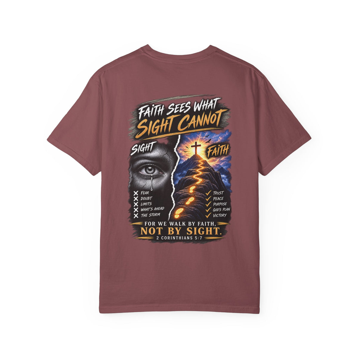Walk by Faith Not by Sight Christian T-Shirt | 2 Corinthians 5:7 | Pray & Bloom