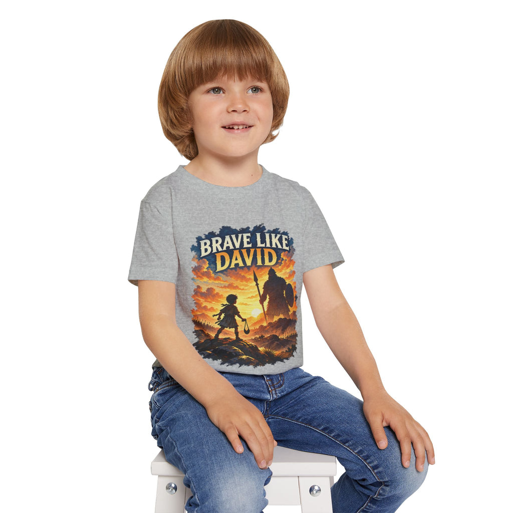 Brave Like David Kids Christian T-Shirt | David & Goliath Faith Tee | Pray & Bloom