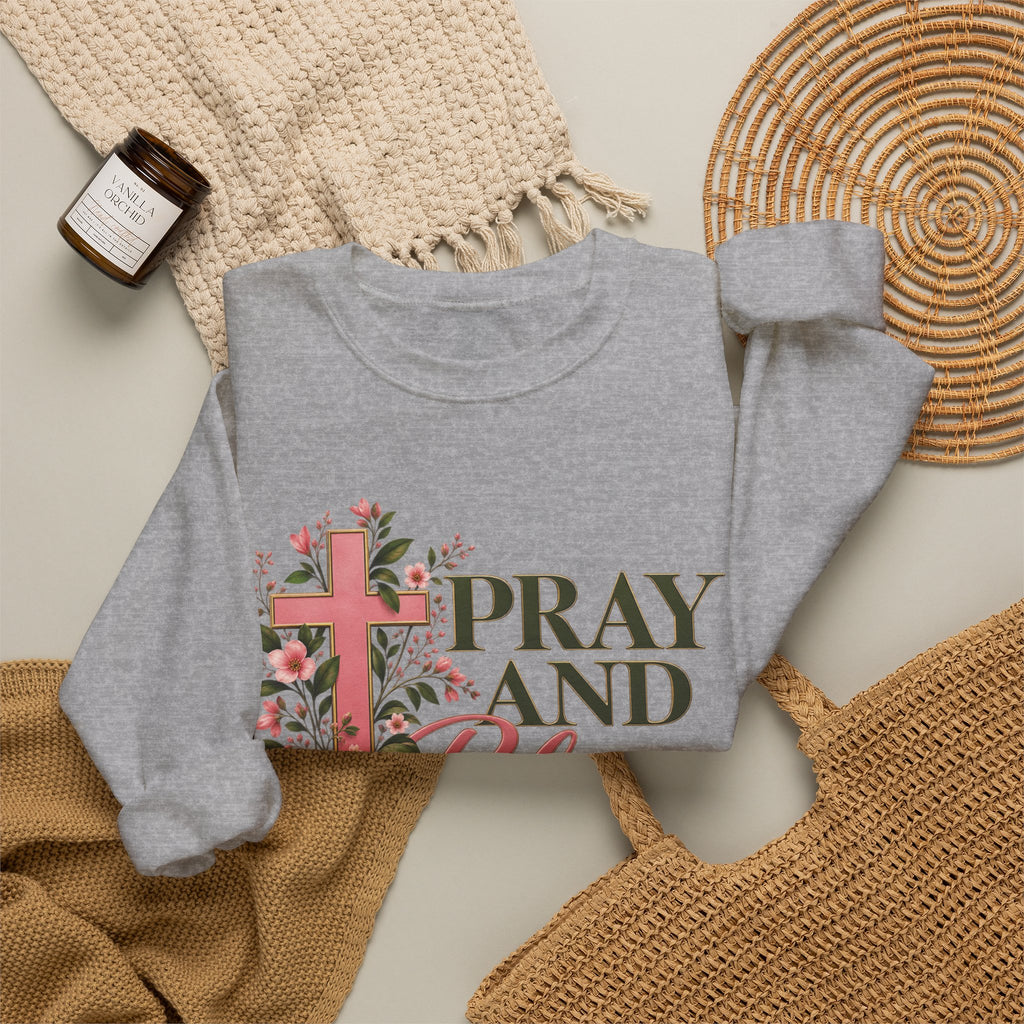 Pray & Bloom Christian Sweatshirt | Floral Cross Faith Crewneck | Growing Faith, Blooming Purpose