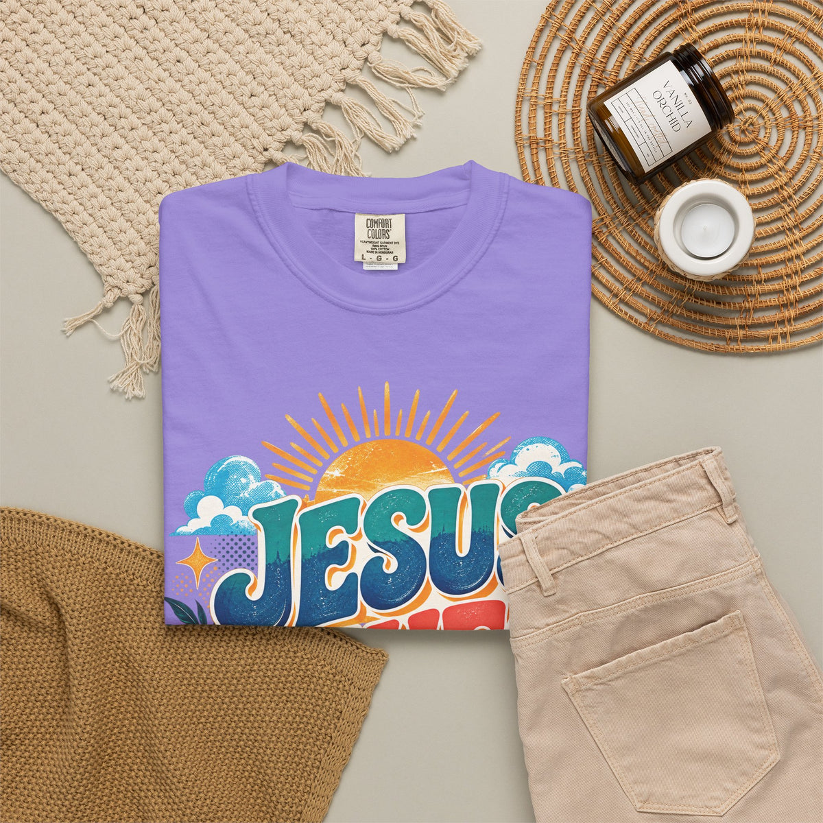 Jesus Saves Christian T-Shirt | Colorful Retro Faith Tee | Pray & Bloom