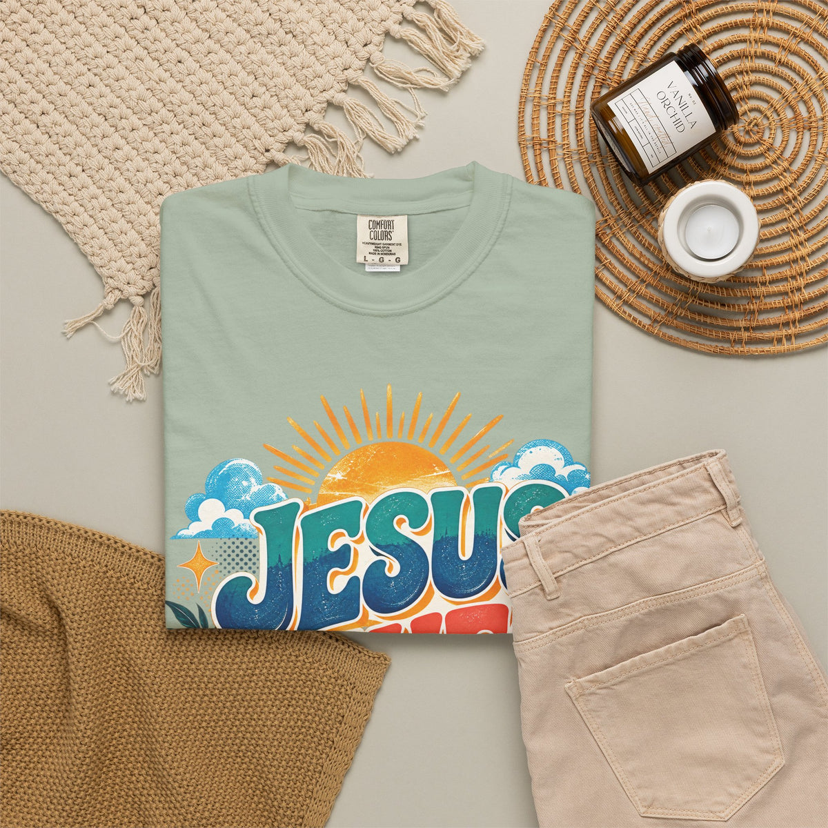 Jesus Saves Christian T-Shirt | Colorful Retro Faith Tee | Pray & Bloom