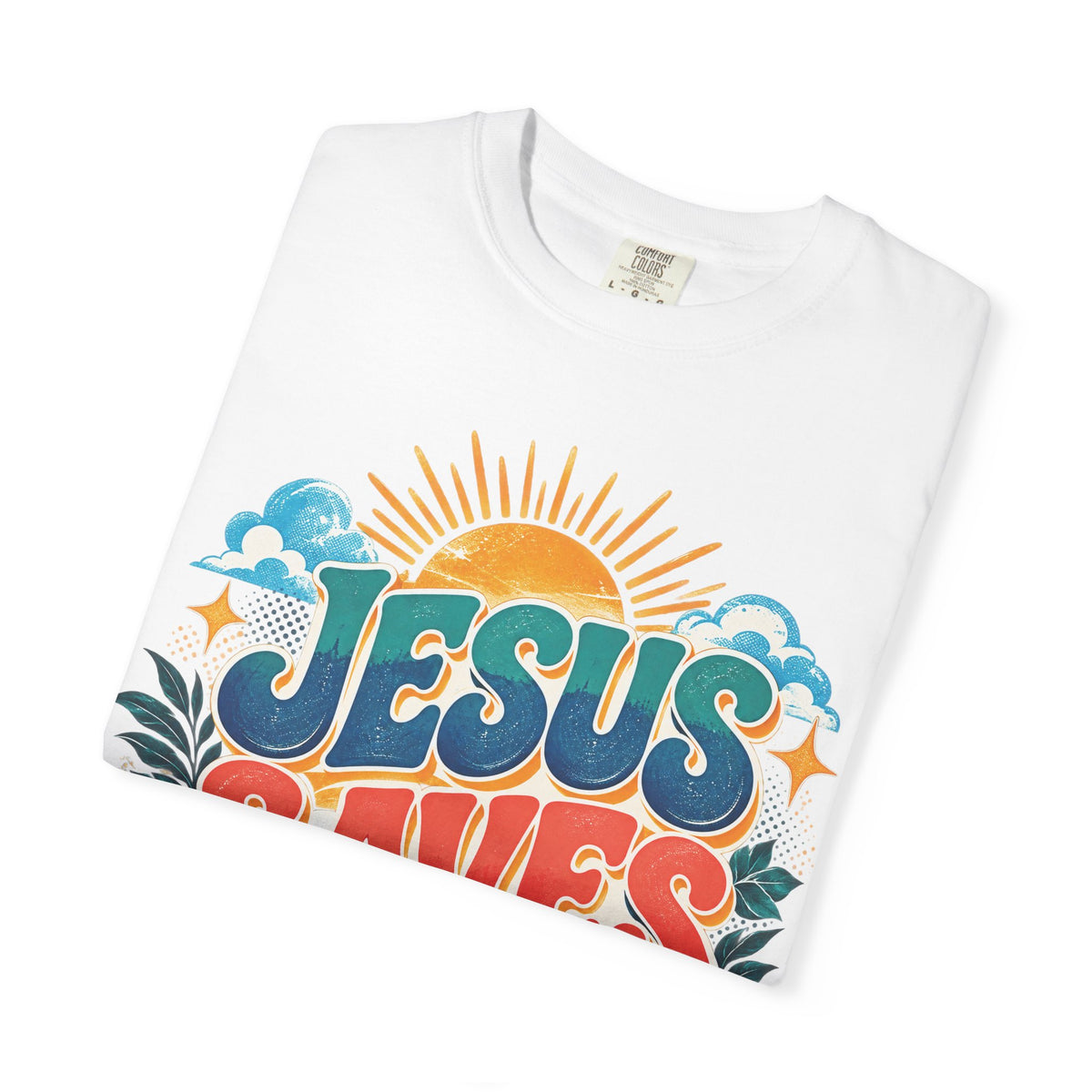Jesus Saves Christian T-Shirt | Colorful Retro Faith Tee | Pray & Bloom