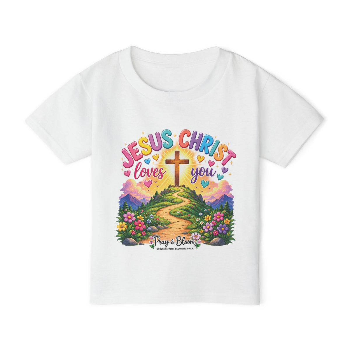 Jesus Christ Loves You Kids T-Shirt | Colorful Christian Toddler Tee | Pray & Bloom