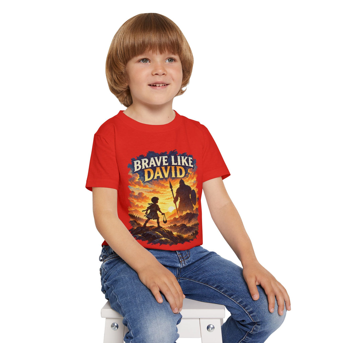 Brave Like David Kids Christian T-Shirt | David & Goliath Faith Tee | Pray & Bloom