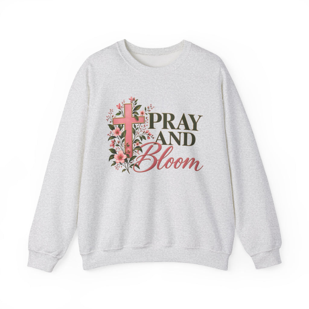 Pray & Bloom Christian Sweatshirt | Floral Cross Faith Crewneck | Growing Faith, Blooming Purpose