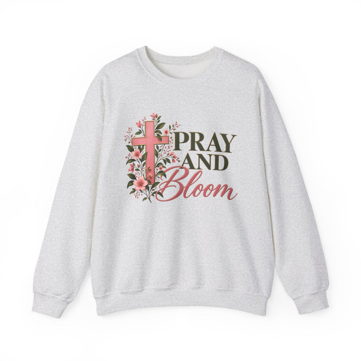 Pray & Bloom Christian Sweatshirt | Floral Cross Faith Crewneck | Growing Faith, Blooming Purpose