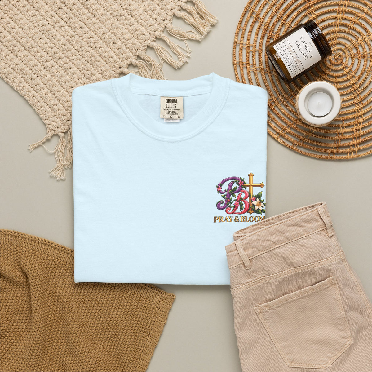 In His Hands Christian T-Shirt | Romans 8:28 Faith Tee | Every Thread Has a Purpose | Pray & Bloom