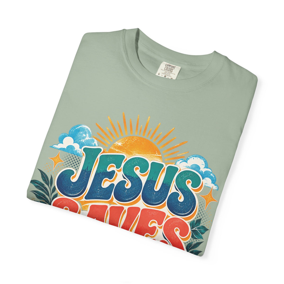 Jesus Saves Christian T-Shirt | Colorful Retro Faith Tee | Pray & Bloom