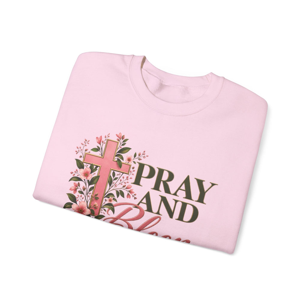 Pray & Bloom Christian Sweatshirt | Floral Cross Faith Crewneck | Growing Faith, Blooming Purpose