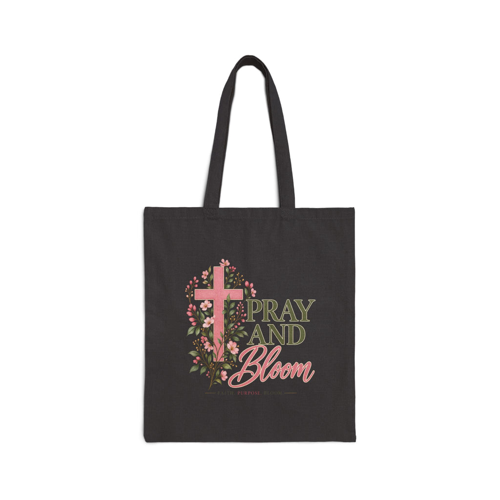Pray & Bloom Christian Tote Bag | Floral Cross Faith Canvas Bag | Christian Gift