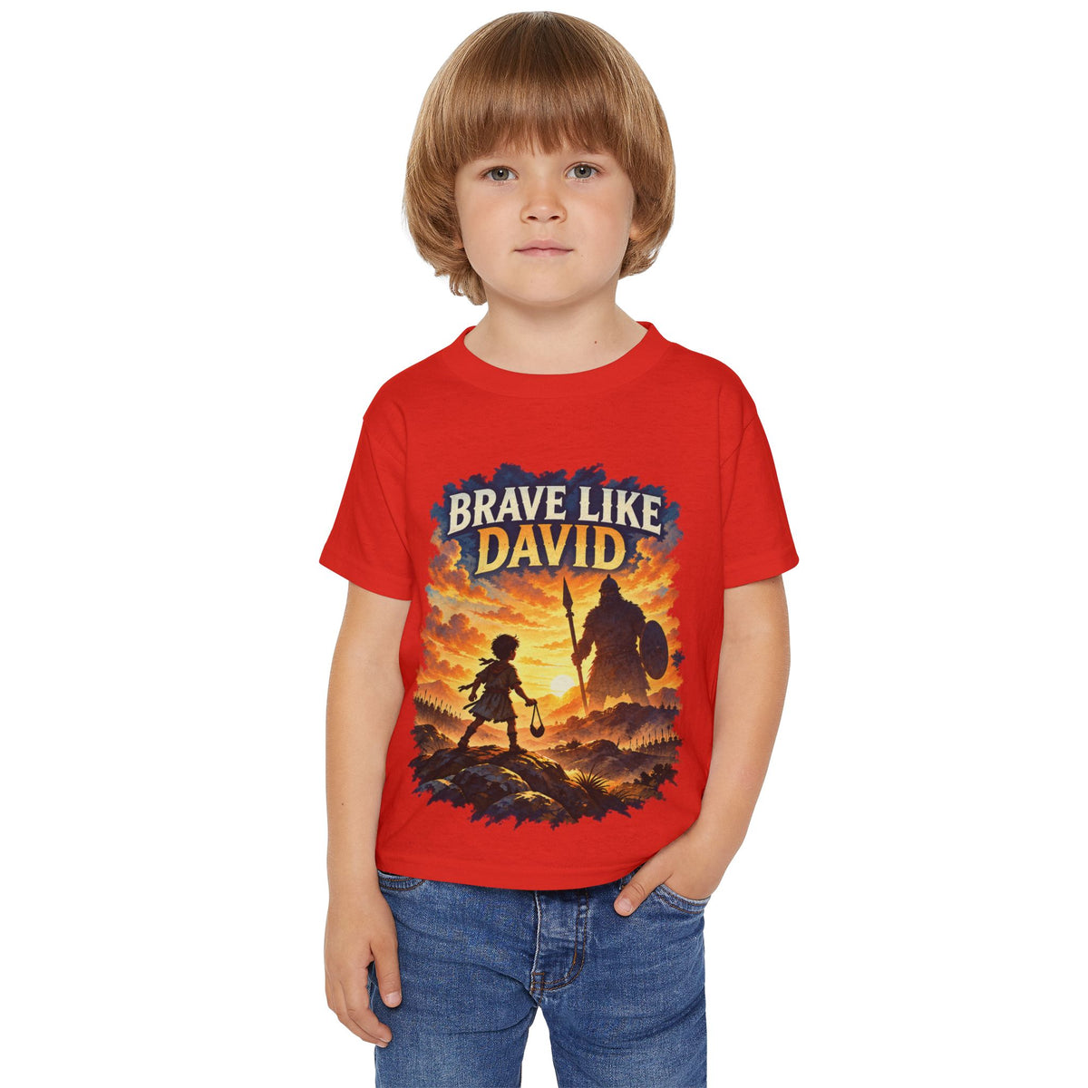 Brave Like David Kids Christian T-Shirt | David & Goliath Faith Tee | Pray & Bloom