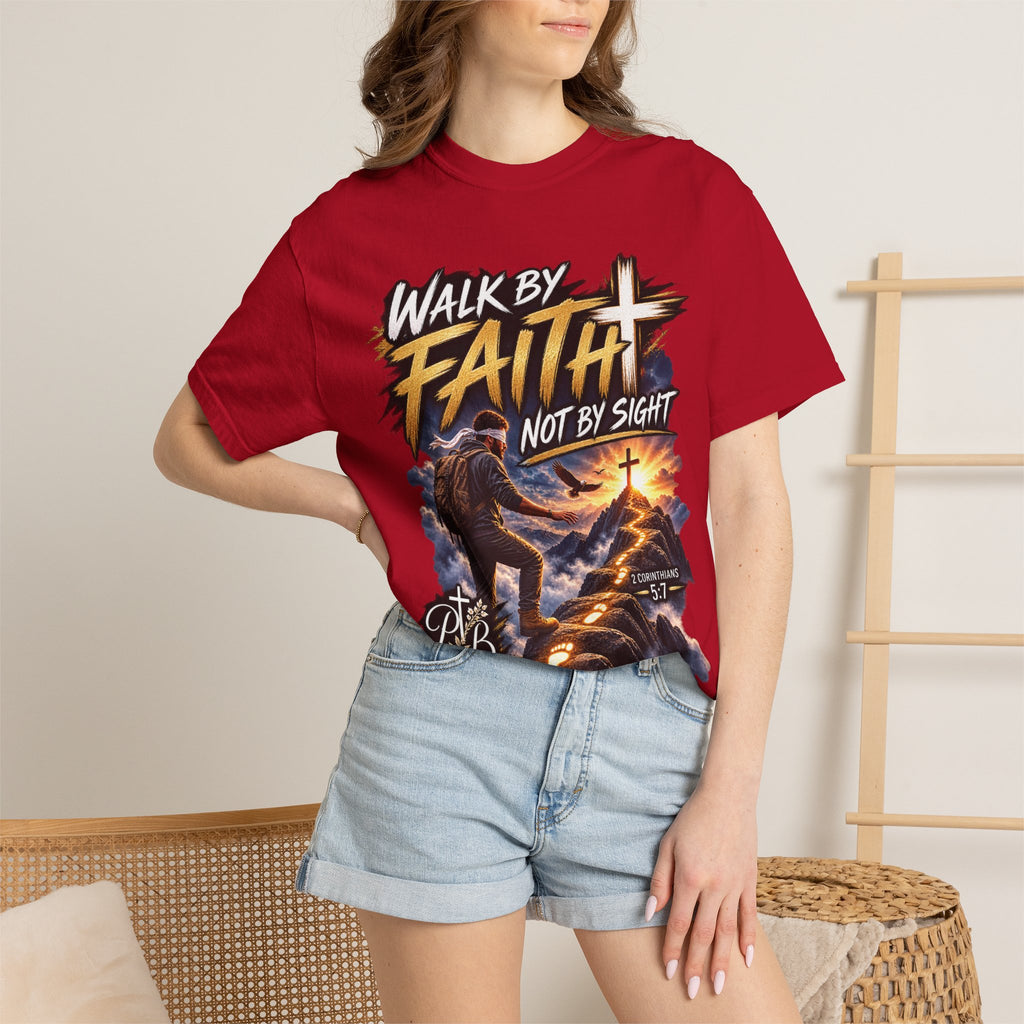 Walk by Faith Not by Sight Christian T-Shirt | 2 Corinthians 5:7 | Pray & Bloom