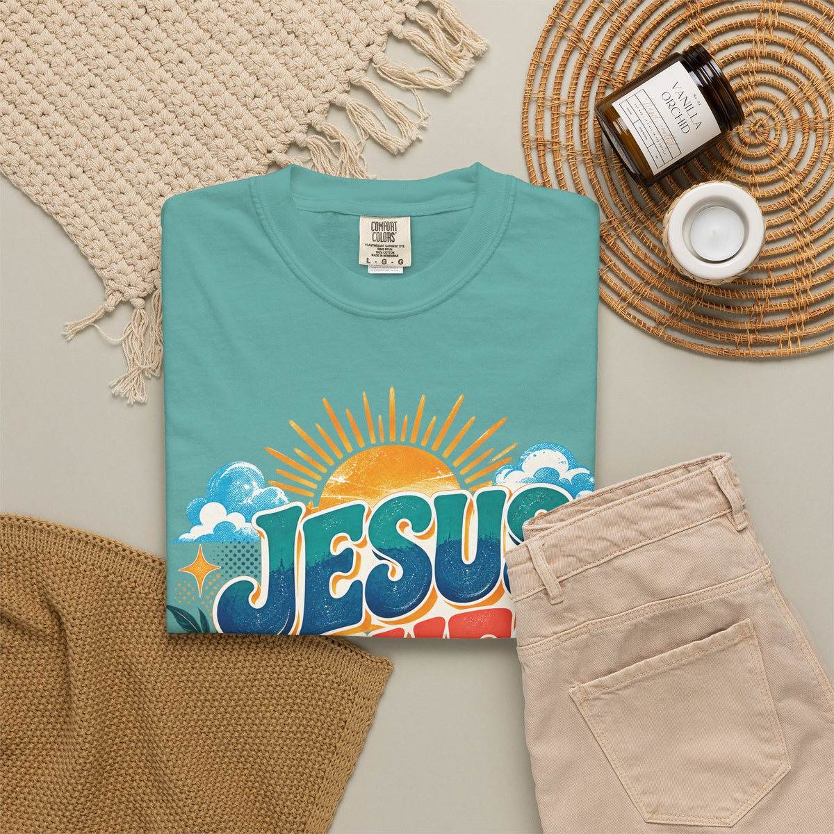 Jesus Saves Christian T-Shirt | Colorful Retro Faith Tee | Pray & Bloom