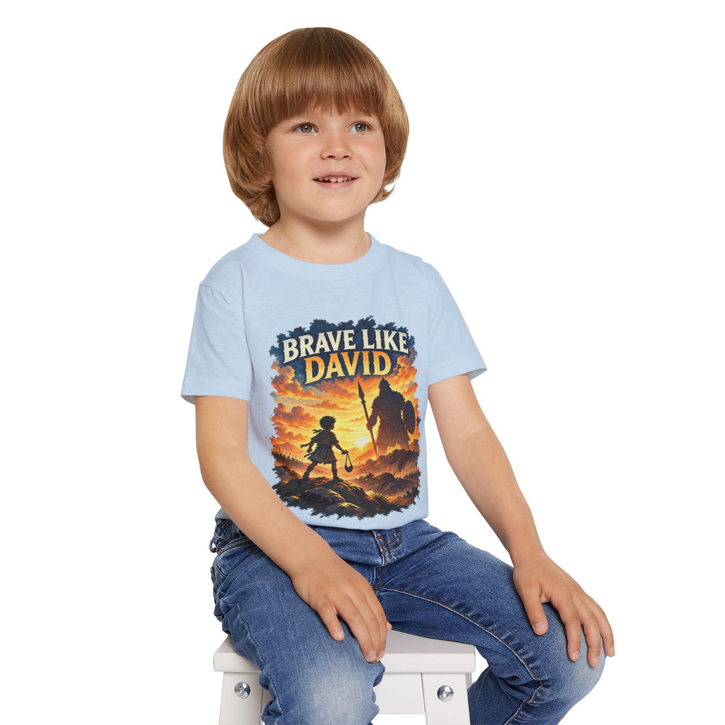 Brave Like David Kids Christian T-Shirt | David & Goliath Faith Tee | Pray & Bloom