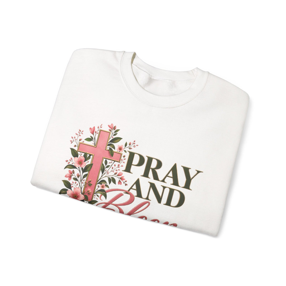 Pray & Bloom Christian Sweatshirt | Floral Cross Faith Crewneck | Growing Faith, Blooming Purpose