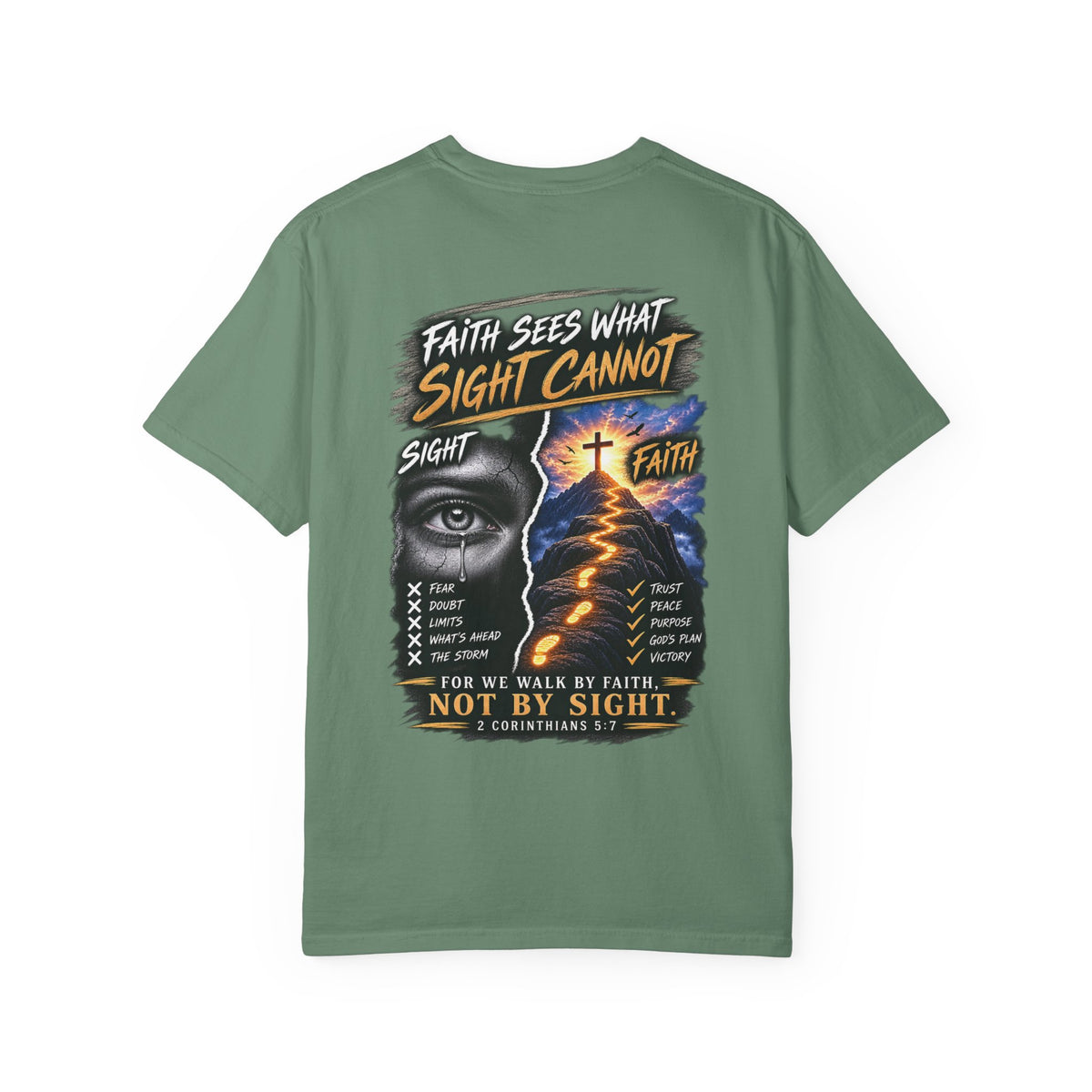 Walk by Faith Not by Sight Christian T-Shirt | 2 Corinthians 5:7 | Pray & Bloom