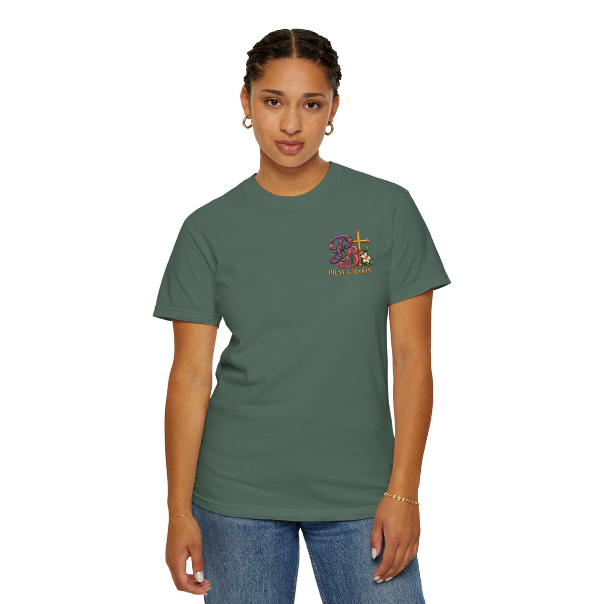In His Hands Christian T-Shirt | Romans 8:28 Faith Tee | Every Thread Has a Purpose | Pray & Bloom