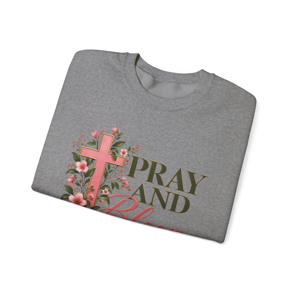 Pray & Bloom Christian Sweatshirt | Floral Cross Faith Crewneck | Growing Faith, Blooming Purpose