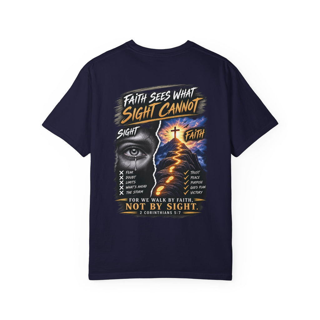 Walk by Faith Not by Sight Christian T-Shirt | 2 Corinthians 5:7 | Pray & Bloom