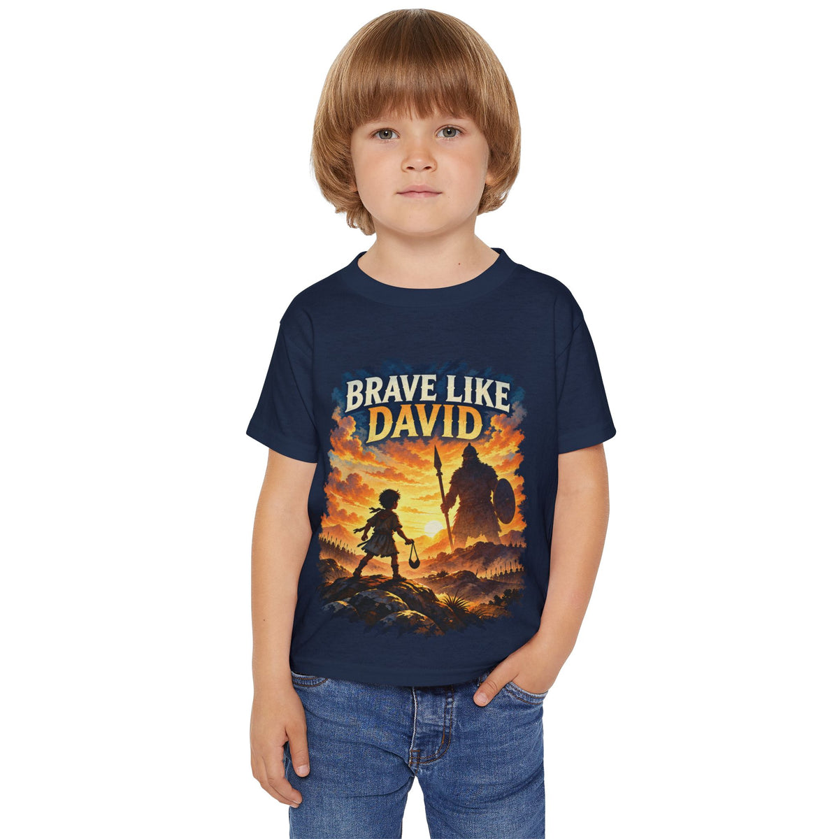 Brave Like David Kids Christian T-Shirt | David & Goliath Faith Tee | Pray & Bloom