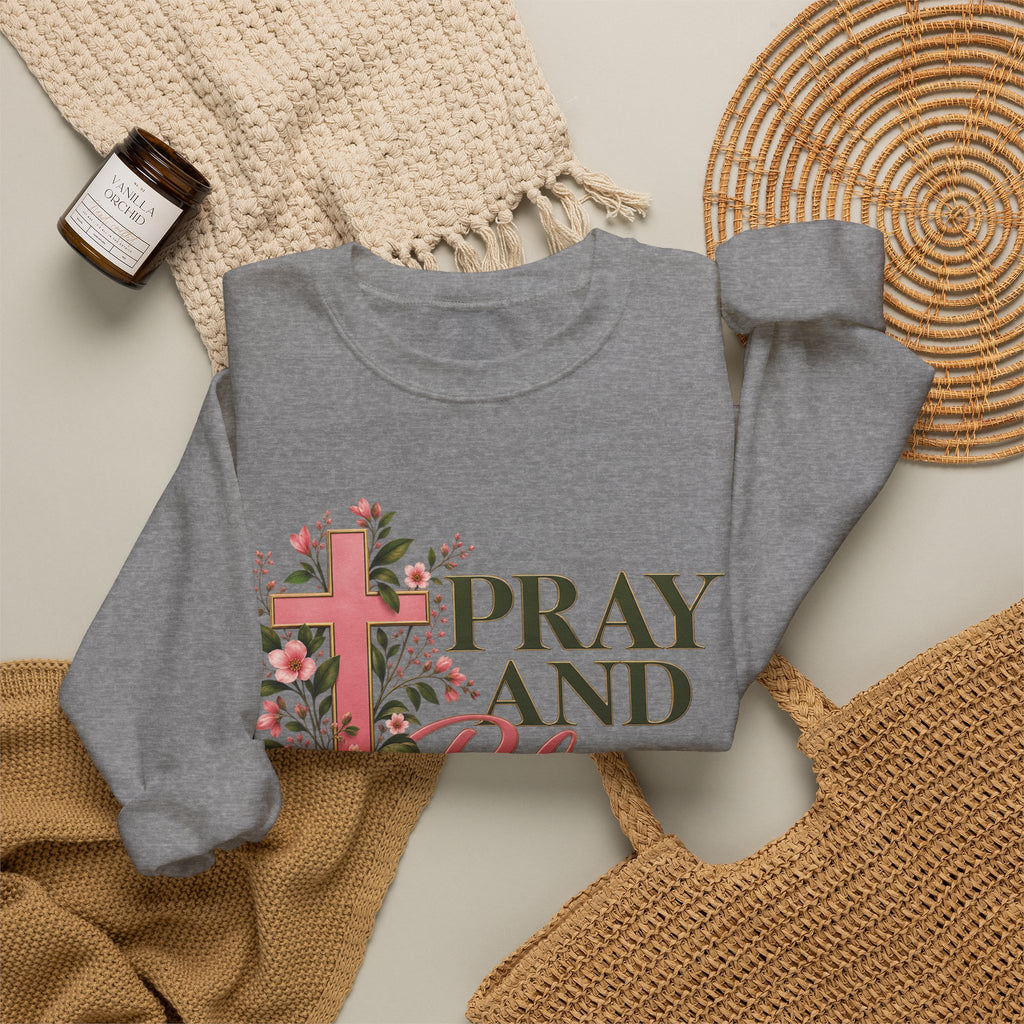 Pray & Bloom Christian Sweatshirt | Floral Cross Faith Crewneck | Growing Faith, Blooming Purpose