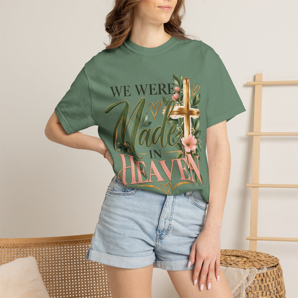 We Were Made in Heaven Christian T-Shirt | Faith-Based Cross & Floral Tee | Pray & Bloom