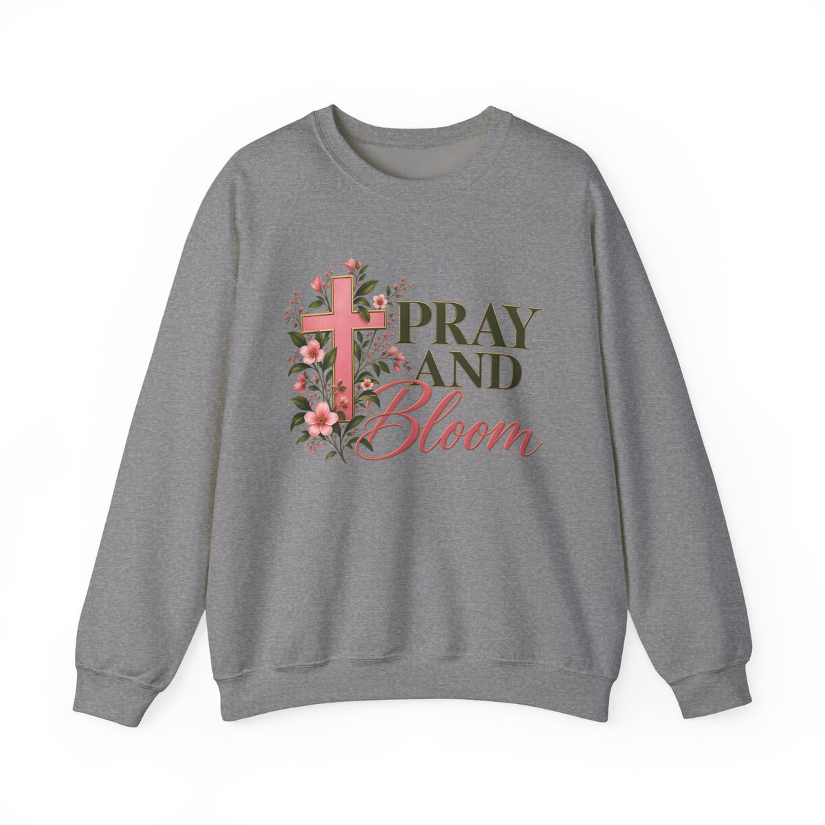 Pray & Bloom Christian Sweatshirt | Floral Cross Faith Crewneck | Growing Faith, Blooming Purpose